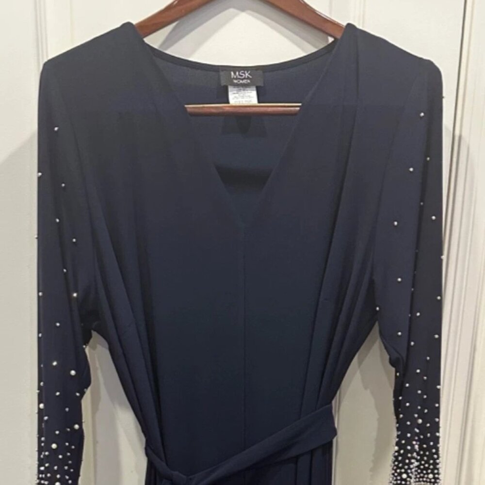 MSK Women's Stretch Jersey Knit Pullover Unlined Beaded 3/4 Sleeve 2X Dress